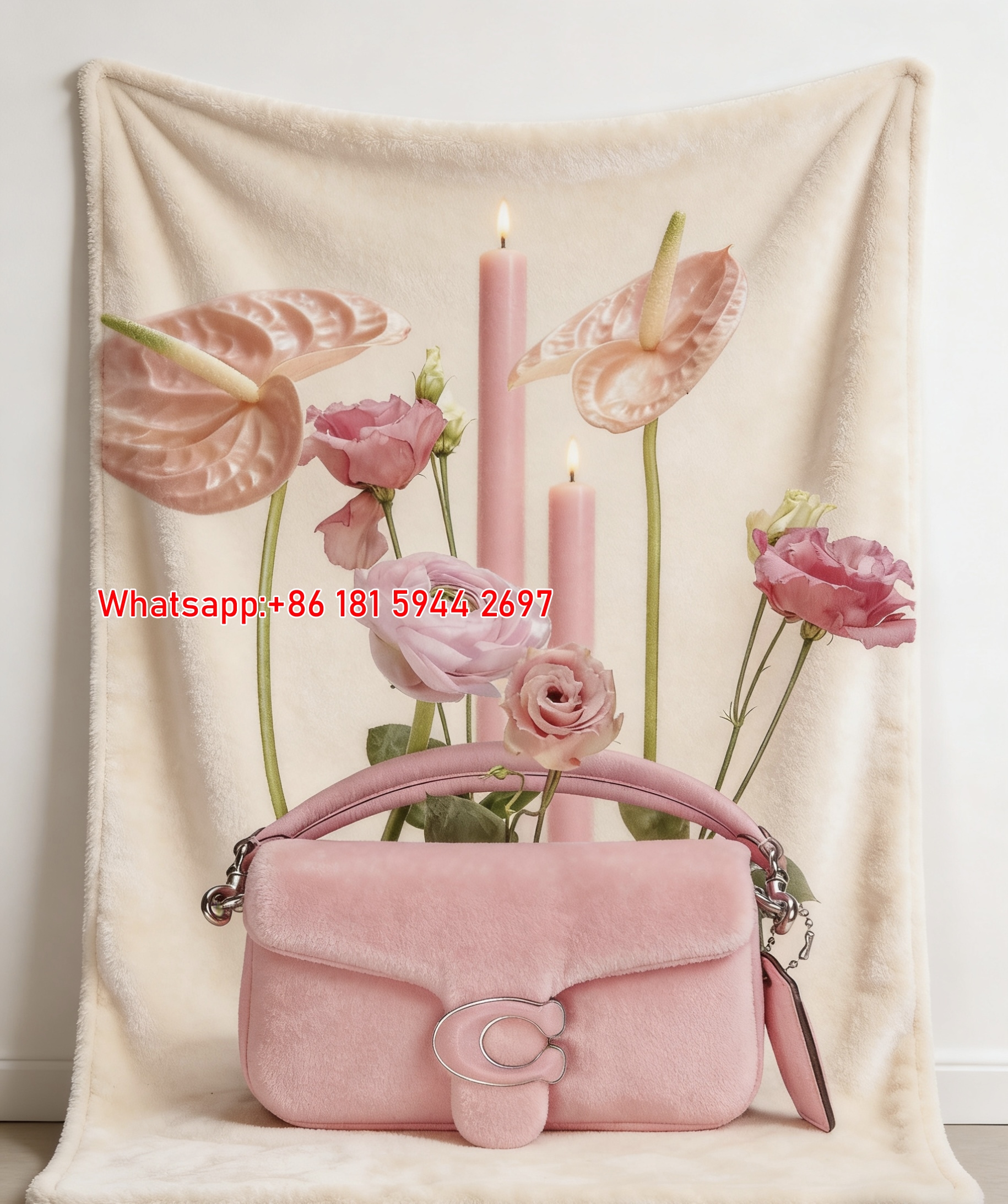 Coach Pink Pillow Tabby Floral Flannel Throw Blanket for Couch and Wall Decor C316
